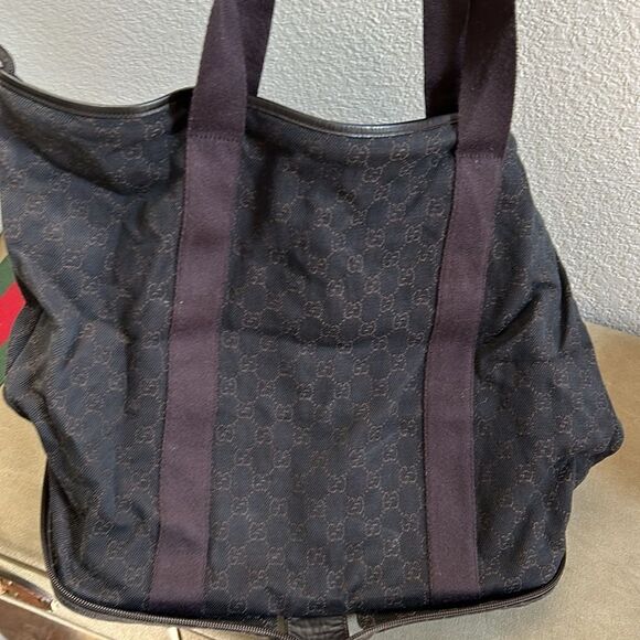 Gucci Black/Brown Collapsible Folding Travel Tote Bag Purse impeccable - Picture 15 of 17